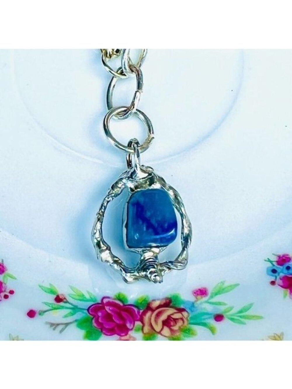 Japanese Fine Bone China Bracelet | Asian Village & Lotus Flower Sodalite Charm - Picture 9 of 16